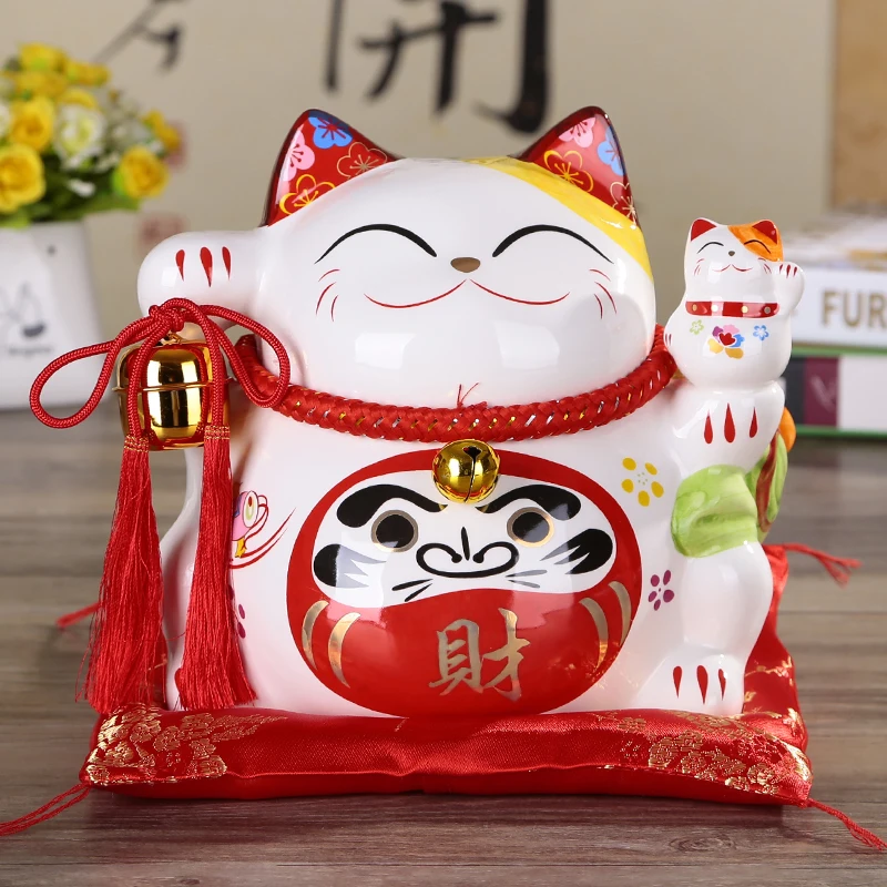 10 дюймов Maneki Neko керамика Lucky Cat домашний декор фарфоровые декоративные украшения бизнес-подарки Фортуна кошка копилка фэншуй ремесло подарок - Цвет: 20CM- H