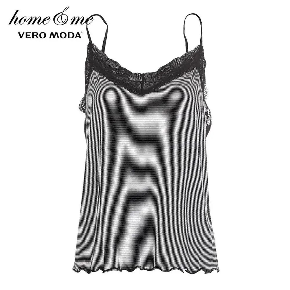 Vero Moda женские весенние кружевные полосатые топы и шорты | 318103501 - Цвет: Black