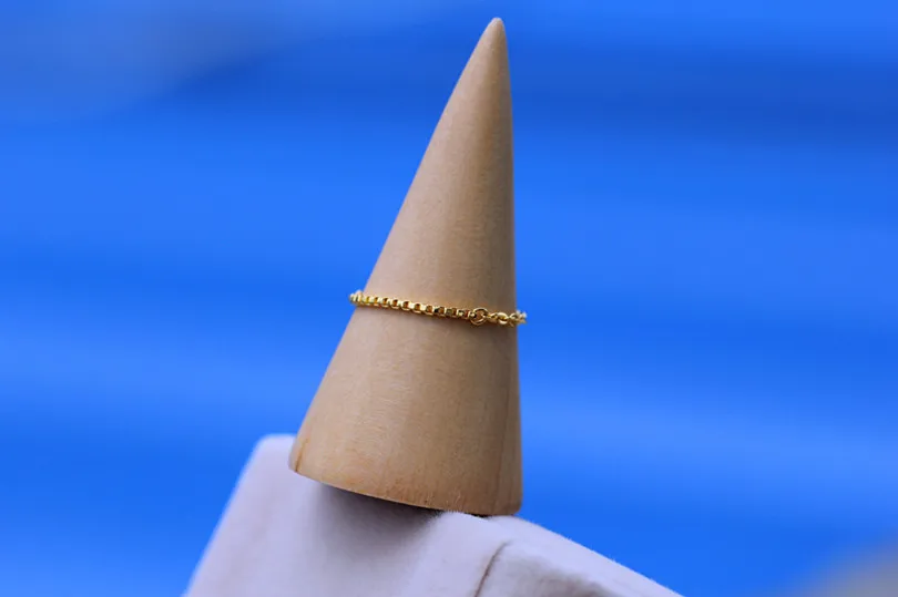 

New Arrival Pure 24K Yellow Gold Box Chain Ring Lady's Ring