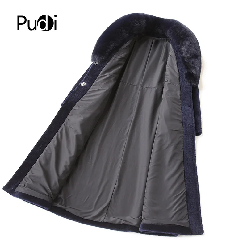 PUDI A17030 Женское зимнее теплое пальто из натурального Лисьего меха с капюшоном, зимнее теплое пальто из натуральной шерсти, длинное пальто, куртка, пальто