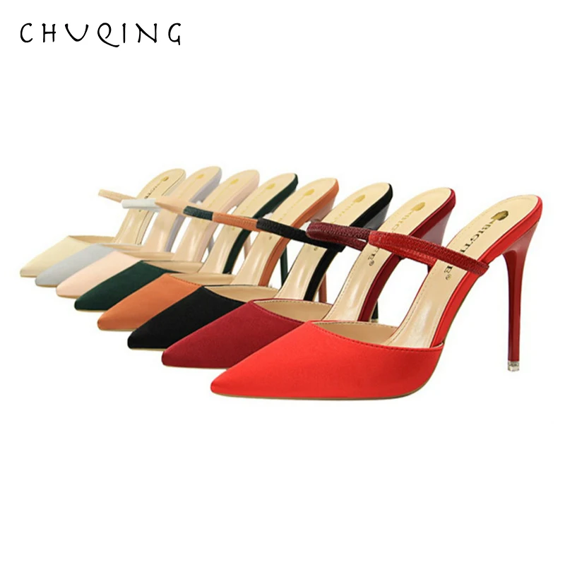 

CHUQING Fashion Simple Stiletto High Heel Baotou Shallow Mouth Pointed Satin Sexy Slim High Heels