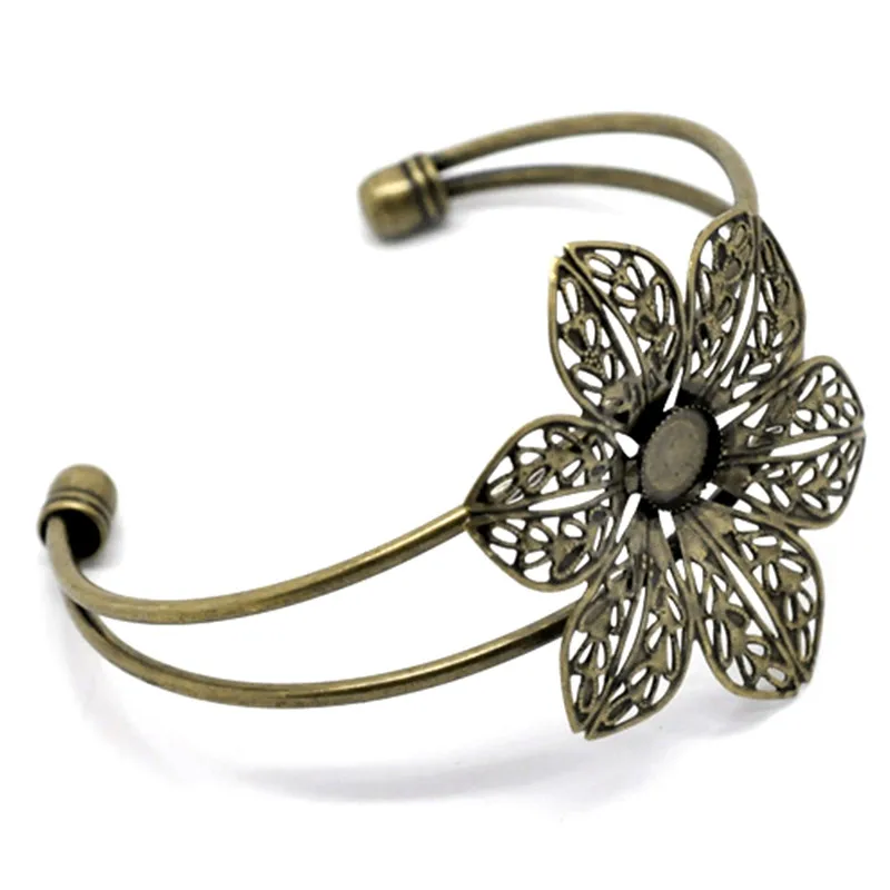 

20Pcs Bronze Tone Round Flower Filigree Cabochon Setting Metal Bangles Bracelets Jewelry DIY Findings 17cm