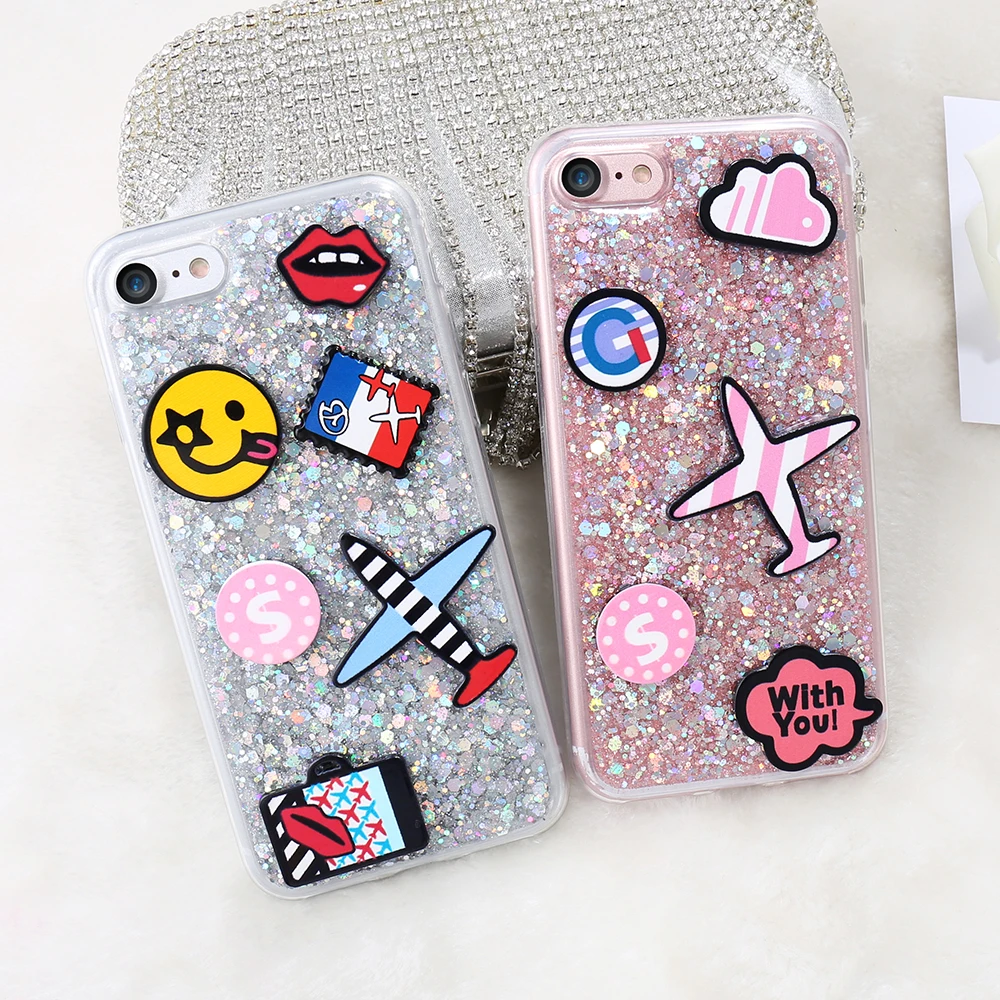 KISSCASE Bling Glitter Cartoon Soft Silicone Case For Iphone 7Plus Luxury 3D Airplane Cute Phone Cases Cover 6 6S 7 |