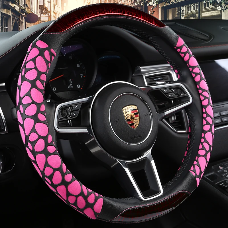 

38CM Car Steering Wheel Cover Anti slip Leather Cars Wheels Covers Breathable Hand Stitching Steering-Wheel Car-stying Universal