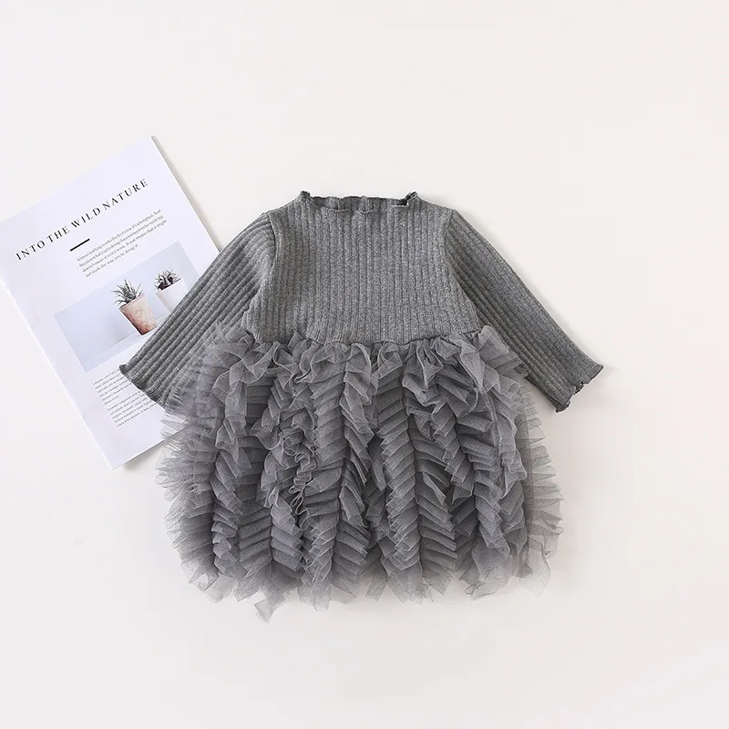 Celveroso Autumn Children Clothing Girls Clothes Spring Yarn Stitching Puff Princess Dress Baby Kids | Детская одежда и обувь