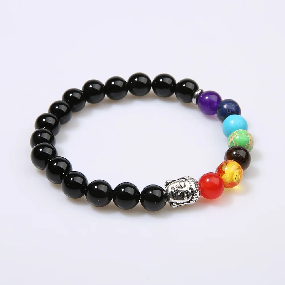 OAIITE 7 Chakra Strand Эластичный Браслет голова Будды молитва натуральный камень Йога