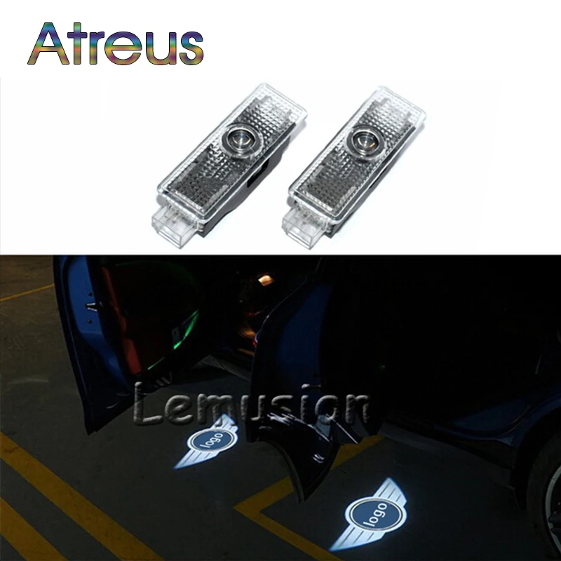 

Atreus 1 пара Светодиодная лампа освещения подножки двери автомобиля приветственное оповещение 12 В проектор Тень стайлинга автомобилей для Mini...