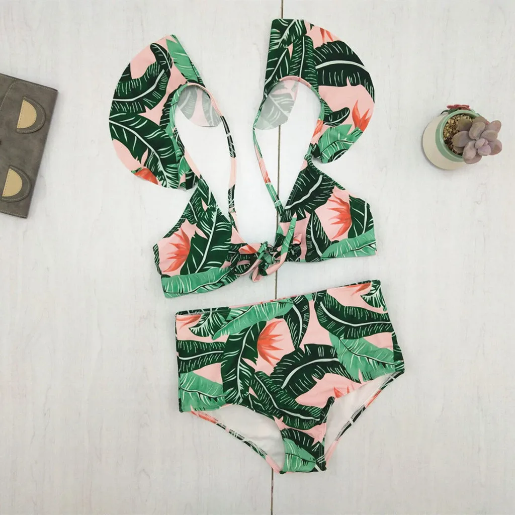 Бикини комплект бикини пуш-ап сексуальный купальник в полоску женский с оборками