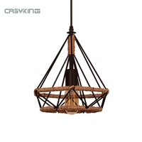 vintage pendant light black iron lamp russia loft cage shape hemp rope light for dining bedroom with e27 edison lamp holder