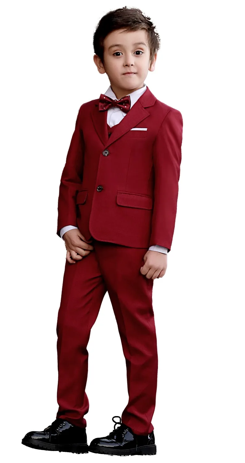 5 шт. мальчиков бордовый костюмы Slim Fit подносителя колец костюм для деловой