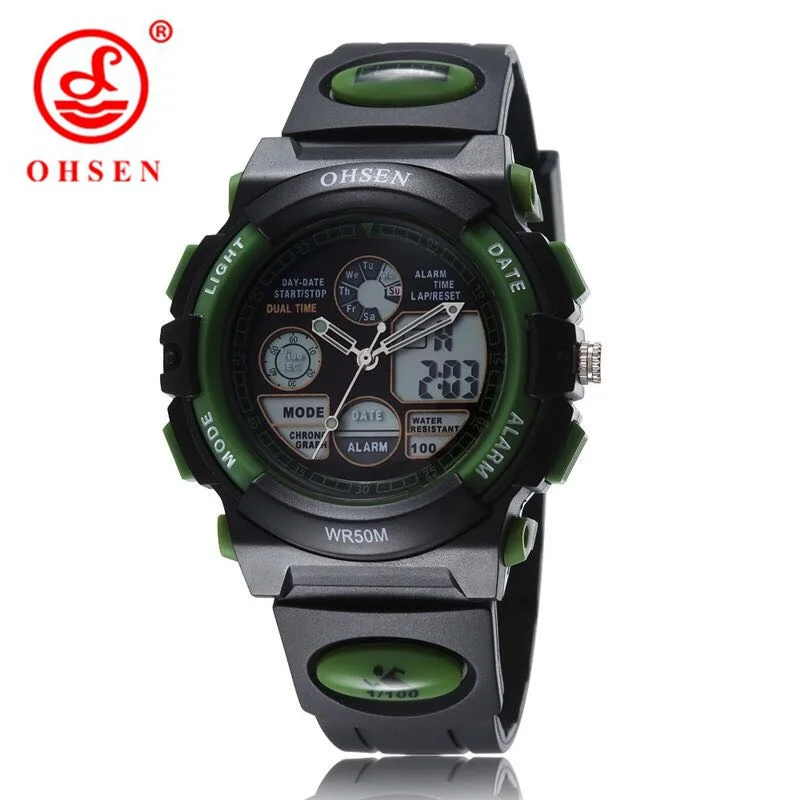 OHSEN бренд lcd Dual Time Zone наручные часы мужские спортивные цифровые водонепроницаемые