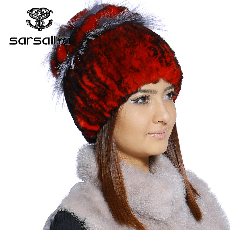 SARSALLYA Зимой меховая шапка для женщин реального рекс кролика с silver fox меховой