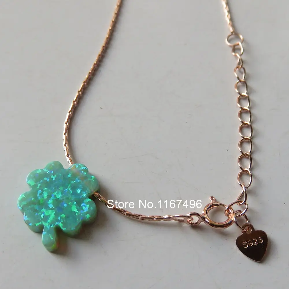 10pcs/lot OP11 Green 12x14mm Lucky Clover Opal Necklace 925 Sterling Silver 4 Fire for Wowen | Украшения и аксессуары