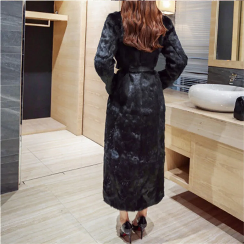 Новинка, большие размеры 6XL, Женское зимнее пальто из искусственного меха норки, бутиковое, толстое, теплое, женское, длинное, Норковое меховое пальто OKXGNZ 1420