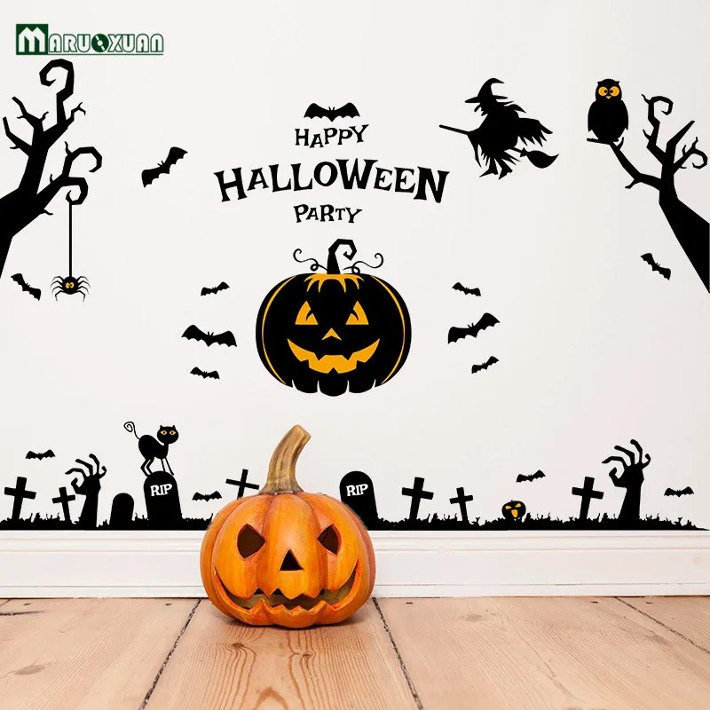 Хэллоуин тыква летучая мышь дом с привидениями съемные стенки Стикеры для
