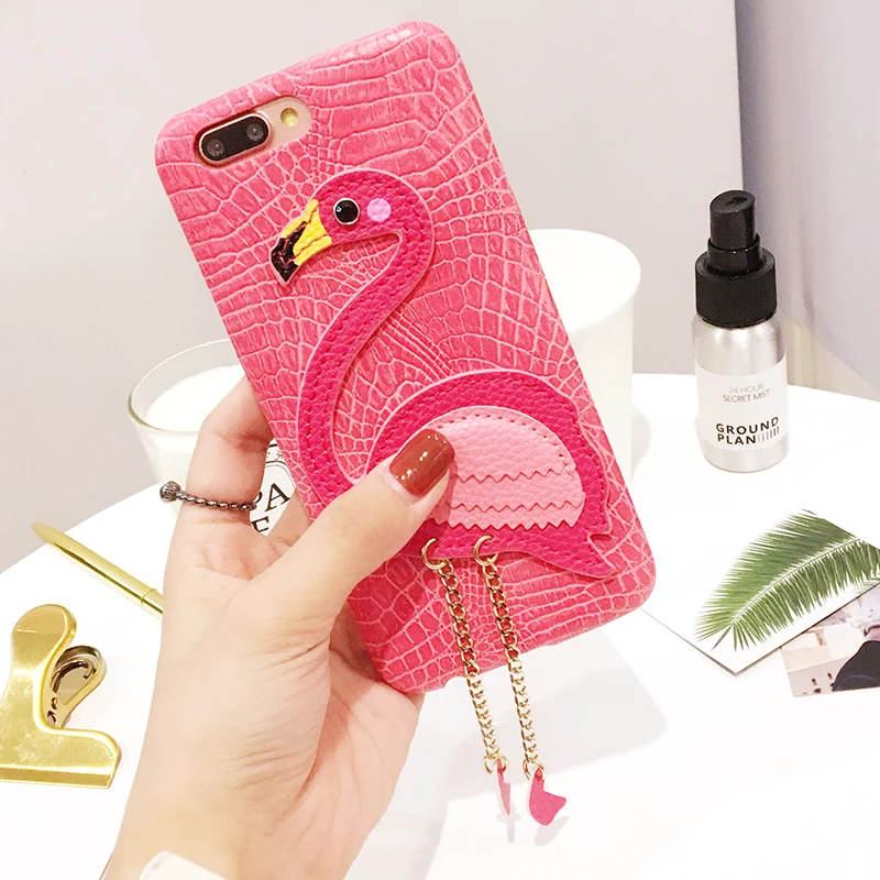 Cute Phone Case For iPhone 7 8 Plus X Cover Flamingo Metallic leather TPU Cases Fashion Back Cc |