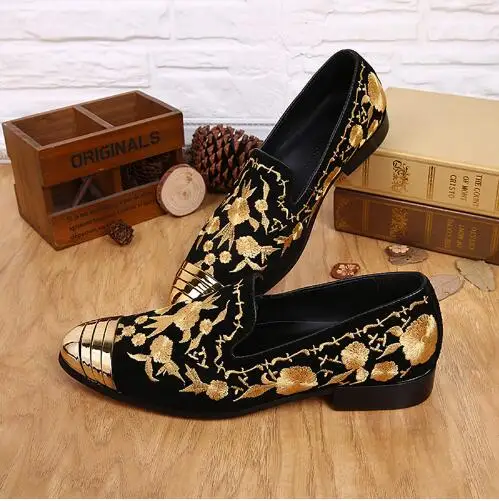 

2016 Mens Customized Shoes Gold Line Embroidery Genuine Leather Loafers Party Shoes Zapatos Mujer Men Wedding Shoes Hombre 2016