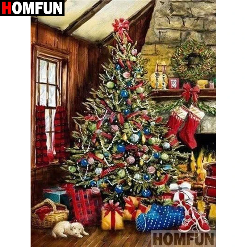 Алмазная живопись HOMFUN A17994 картина Рождественская елка с полными
