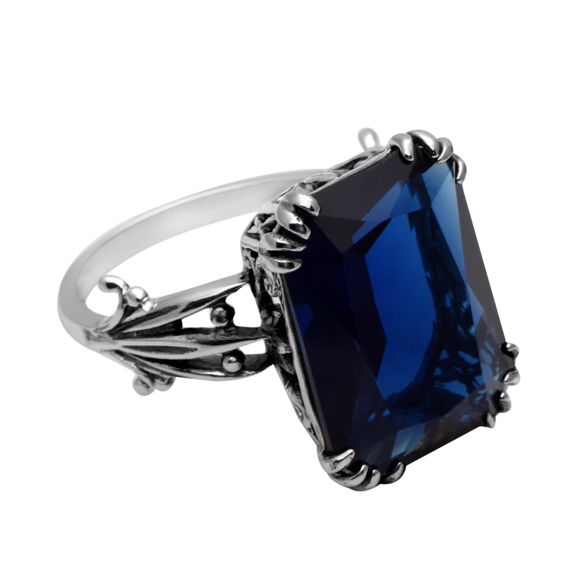 Женское Винтажное кольцо из серебра 925 пробы с сапфировым стеклом|bead ring|crystal beaded