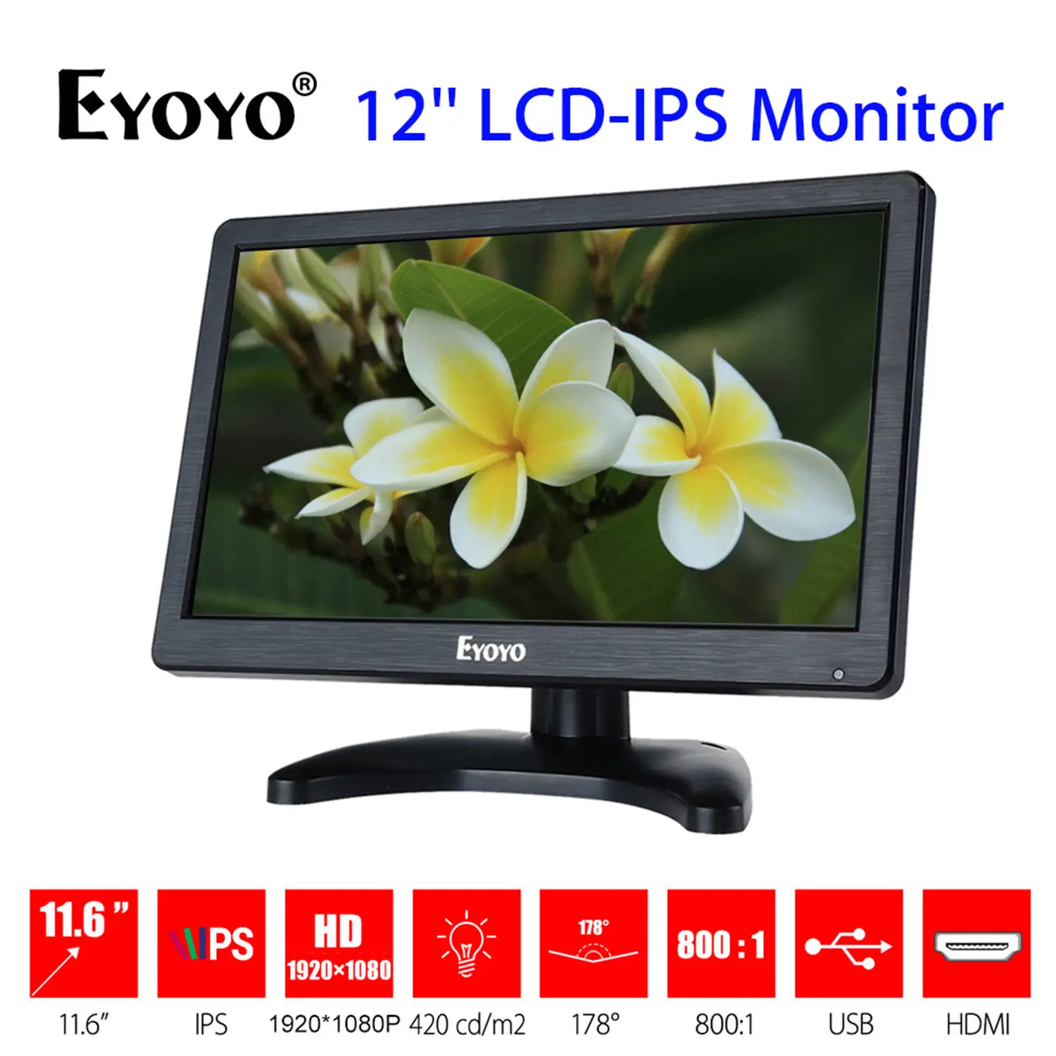 Eyoyo h1116 12 дюймовый HD 1080 P IPS ЖК дисплей безопасности Мониторы Экран Вход аудио видео