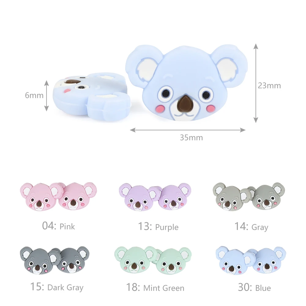 TYRY.HU-Cuentas de Koala de 6 piezas, Clips de chupete de cart&oacute;n, cuentas de silicona de grado alimenticio, varilla peque&ntilde;a, Mini mordedor para beb&eacute;-2