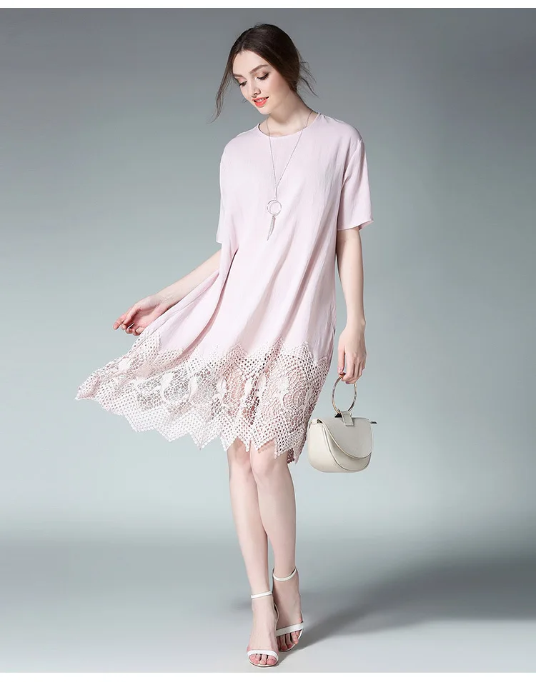 Новинка 2017 летнее женское хлопковое льняное платье кружевное лоскутное ажурное