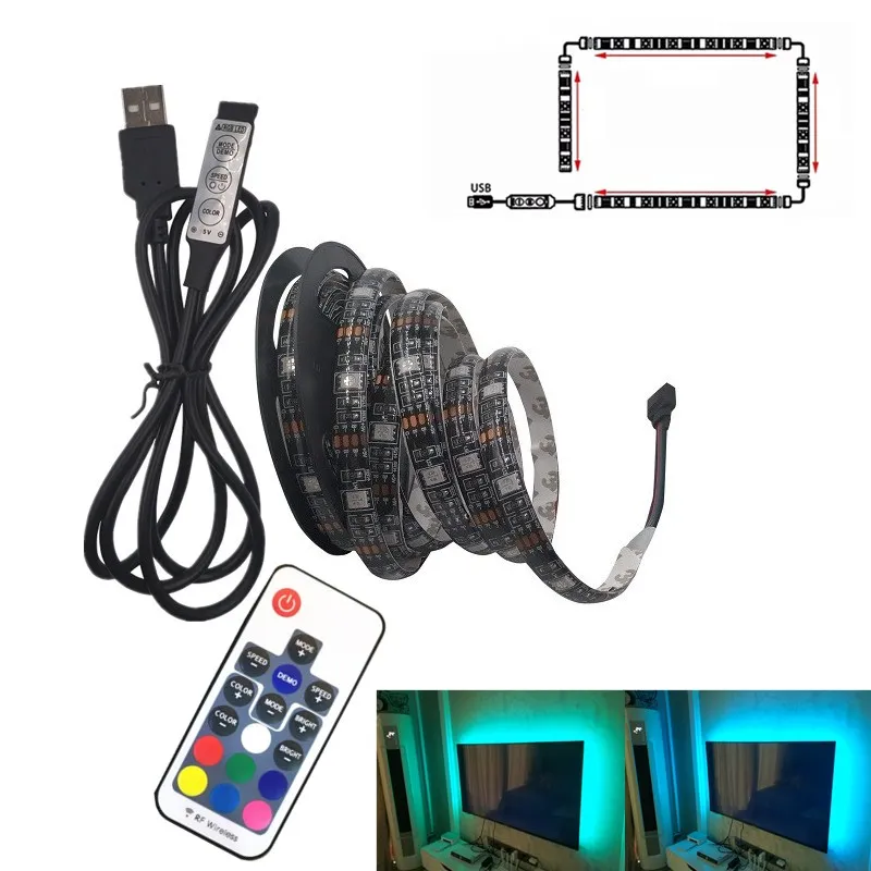 USB Светодиодная лента 5050 RGB Гибкая лампа DC5V цветная ссветильник ка для