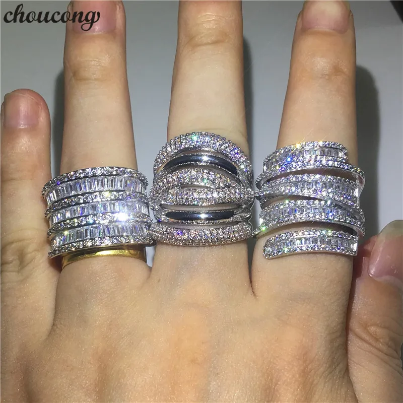 Choucong, 3 вида стилей, большое кольцо, 925 пробы, серебро, AAAAA, циркон, обручальное кольцо, кольца для мужчин и женщин, ювелирные изделия на палец