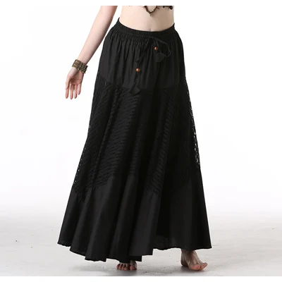 Черный Новая юбка для танца живота племенная Макси Однотонная юбка(Length-95cm) белые цыганские Длинные Юбки - Цвет: Черный