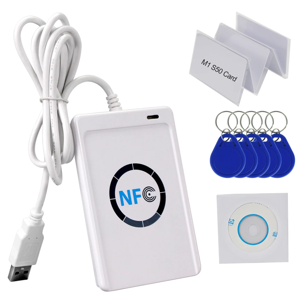 RFID считыватель карт писатель RFID Копир клон, Дубликатор свободного программного обеспечения USB S50 13,56 MHz M1 карты UID записываемые брелки NFC ACR122U