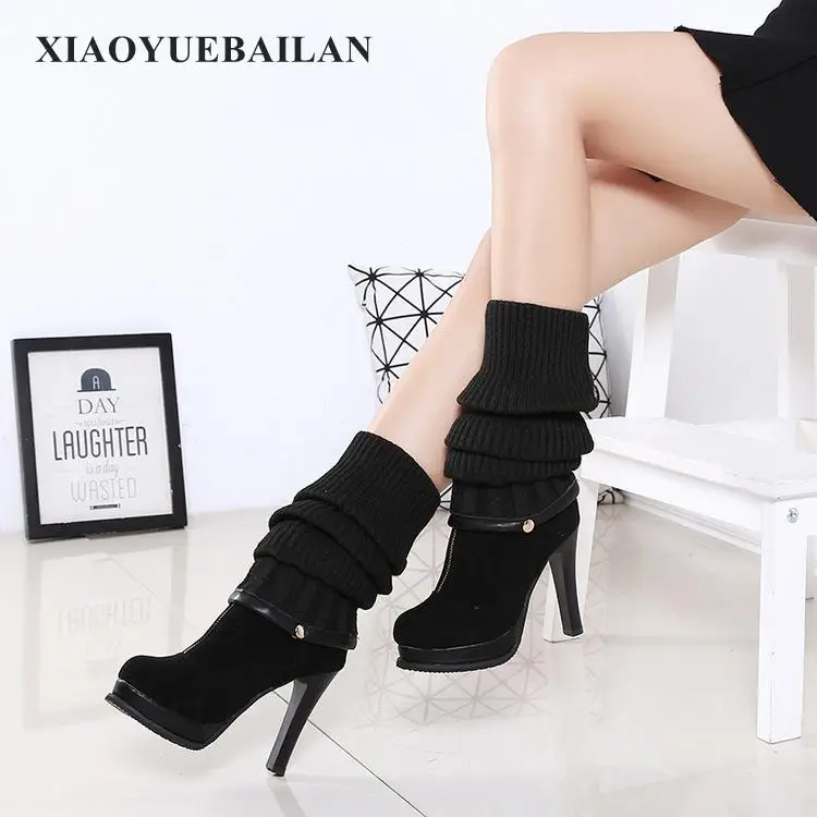 Новая обувь и эластичные сапоги на высоком тонком каблуке шерстяные сапоги-трубы