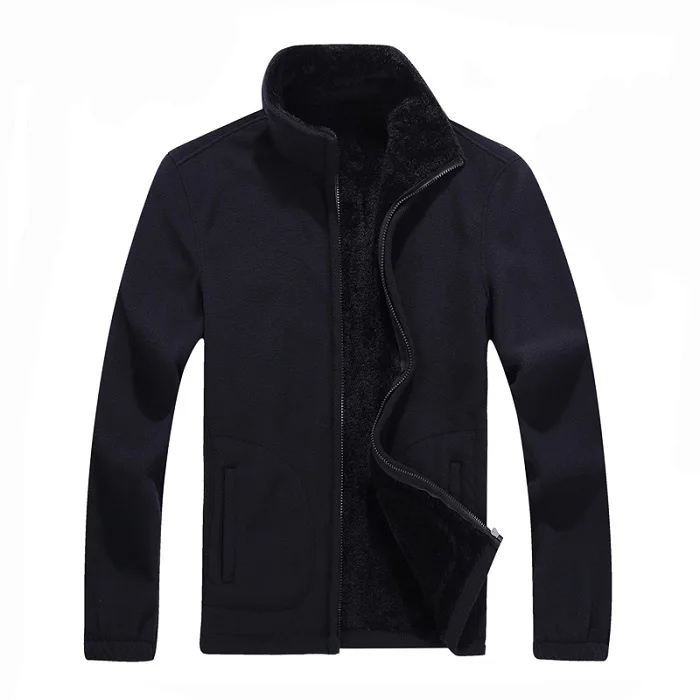 7XL 8XL мужские s флисовые повседневные куртки Мужская зимняя теплая толстовка шерстяное тепловое пальто однотонная утолщенная бархатная брендовая куртка - Цвет: Black