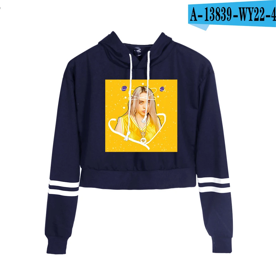 Billie Eilish новые сексуальные толстовки с капюшоном, модный тренд, укороченный топ, Женская толстовка с принтом, Сексуальная популярная одежда K - Цвет: navy