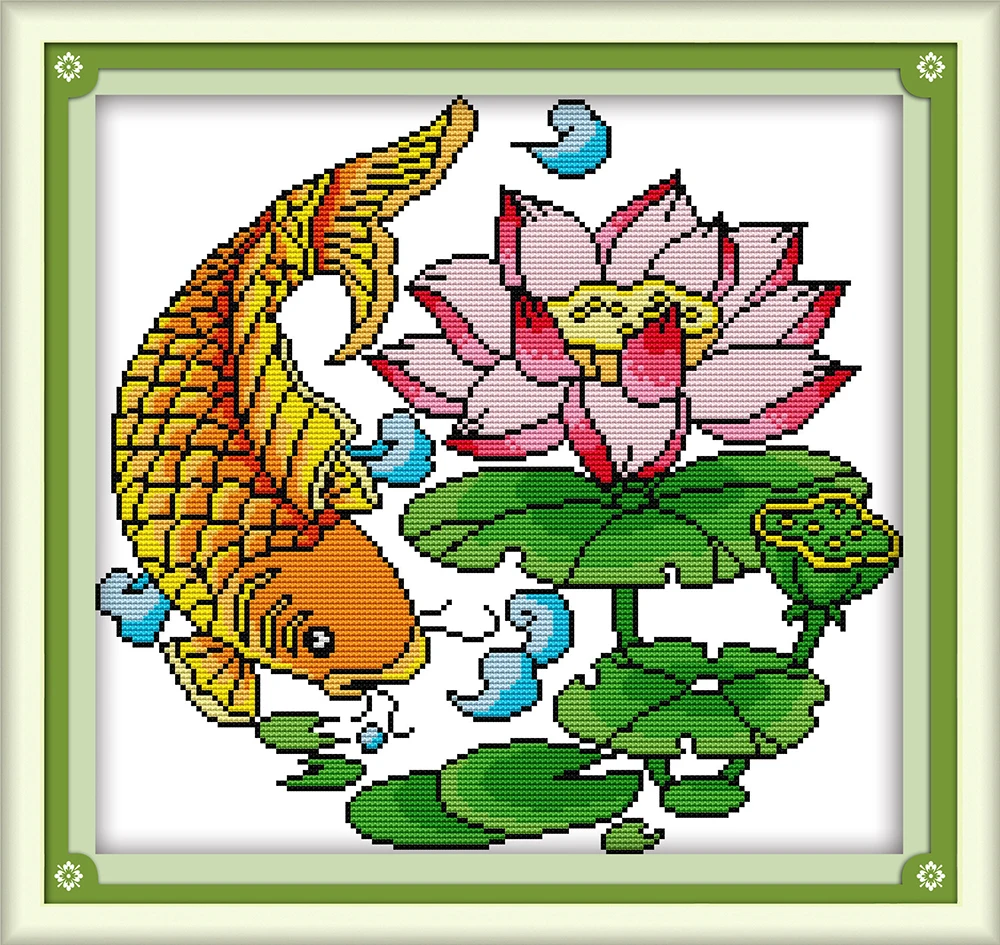 Набор для вышивки крестиком Lucky lotus pond carp fish картины-талисманы напечатанные на