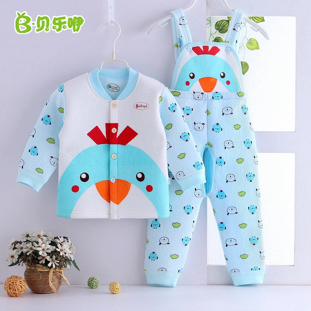 Autumn Winter baby boy girl 2pcs set Children Long Sleeve undershirt + Suspender Trousers sets warm clothes for 6-24M | Детская одежда
