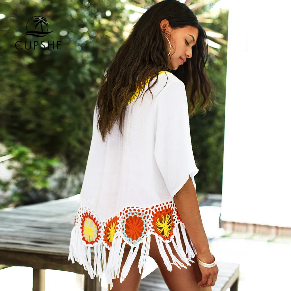 CUPSHE/разноцветное вязаное крючком пляжное платье с бахромой сексуальное со