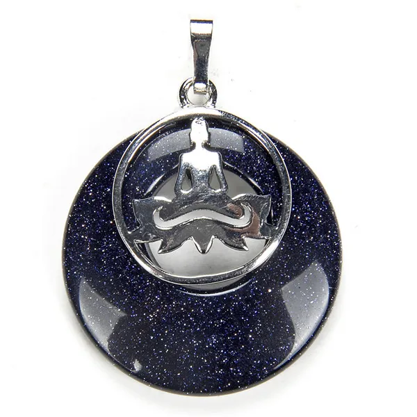 Blue Sand Chakras Йога круглые подвески для колье пончик натуральный голубой камень песок белый металл с прозрачными кристаллами кварц, сердолик рейки ювелирные изделия - Окраска металла: Blue Sand
