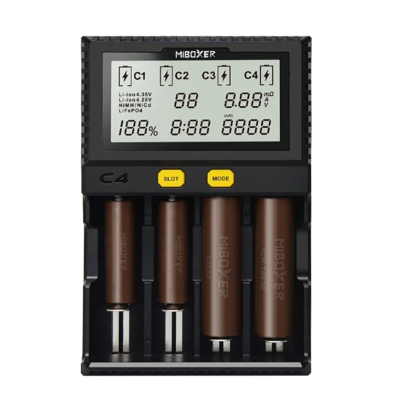 Miboxer C4 LCD Smart Batterie Ladegerat fur Li Ion IMR ICR LiFePO4 3 7 v 18650 14500 26650 21700 AAA Batterien 100 800mah 1.5A|Зарядные