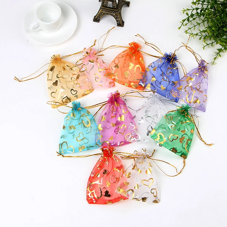 100pcs/lot Hearts Print Organza Bags 20x30cm Wedding Favors Gift Bag Drawstring Pouch Nice Cosmetics Jewelry Packaging | Украшения и