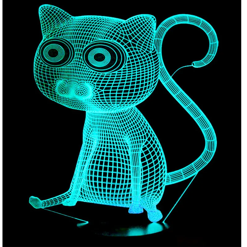 Светодиодный 3d ночник кошка сидит с 7 цветов света для украшения дома лампа