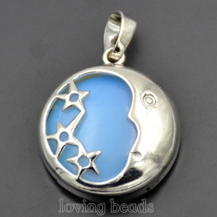 Белый опалитовый драгоценный камень луна звезды фотобусины Серебряные