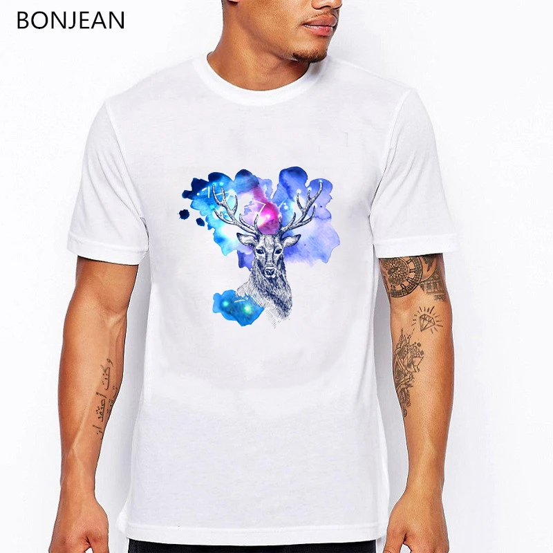 Мужская одежда 2019 акварельные с принтом Собаки Футболка мужская летняя белая