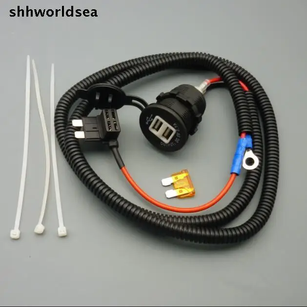 

shhworldsea 1/5/50set 5V 3.1A out put mid fuse Car Cigarette Lighter USB Charger Wiring Harness USB Car Lighter Socket