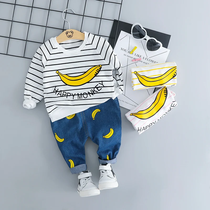HYLKIDHUOSE 2018 Autumn Baby Girls Boys Clothing Sets Children Costume Toddler Infant Stripe T Shirt Jeans Kids Clothes Suits | Детская