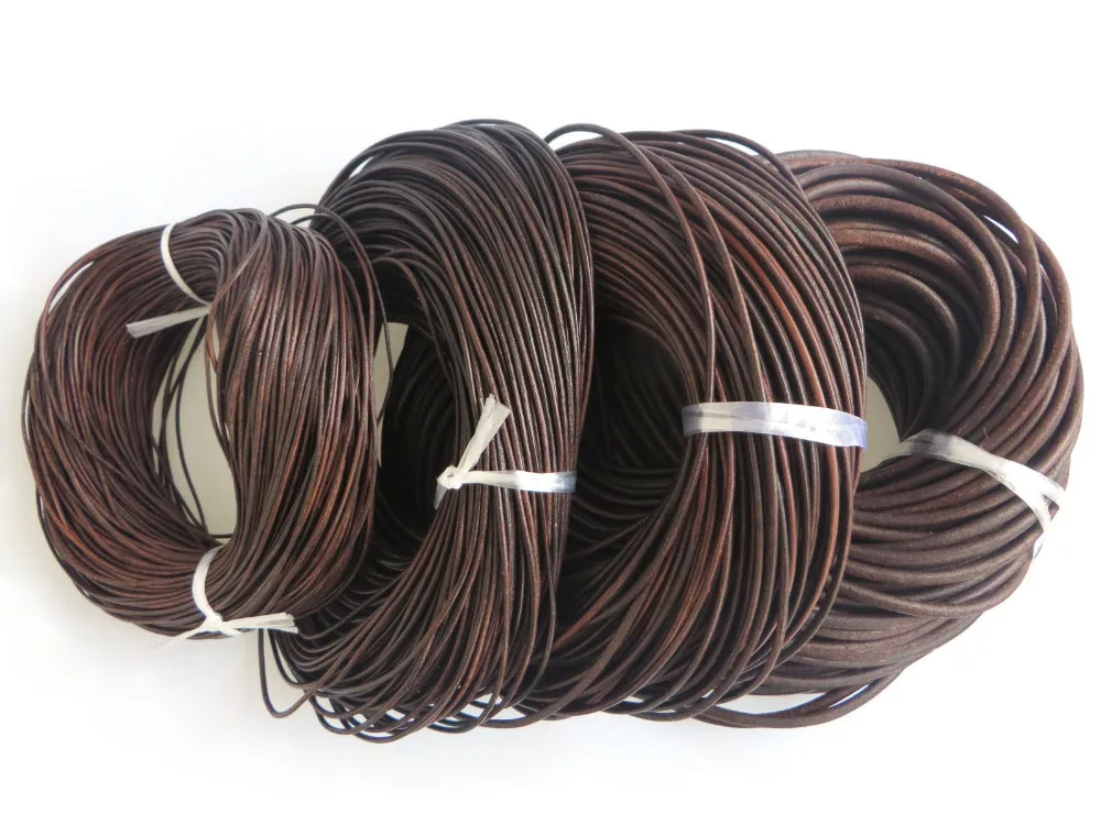

5 Meters High Quality Dark Brown 1.5mm 2mm 3mm 5mm Round Genuine Soft Leather Findings Cord String Lace Rope