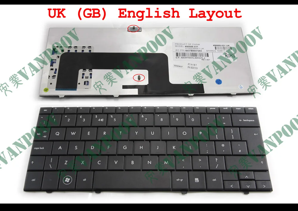 

New Notebook Laptop keyboard for HP Mini1000 MINI 1000 1100 1131 1017 1014 1009 1019TU Black UK GB Layout 496688-031 V100226AK1