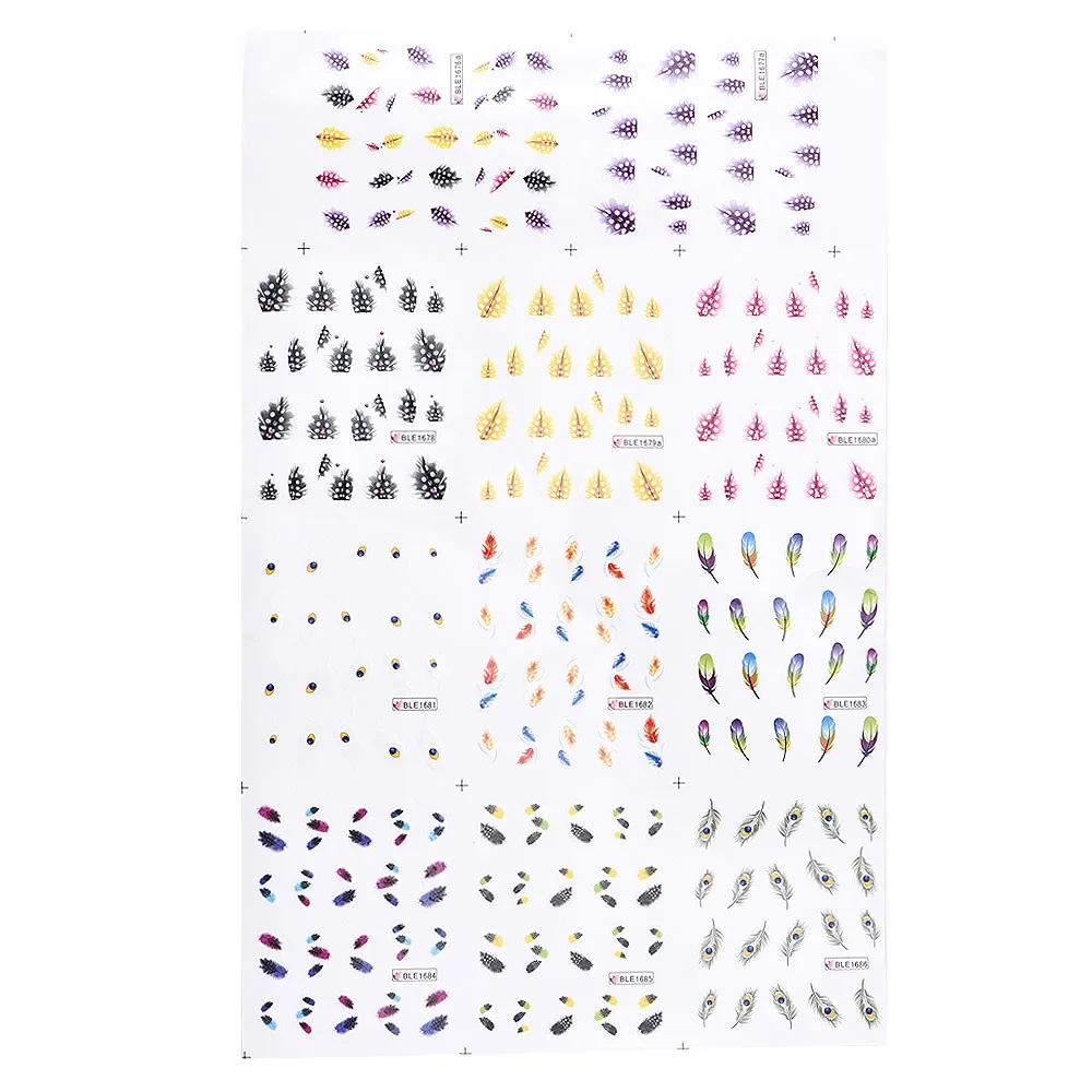 Красота Женская Мода красочные Перо переноса воды Наклейки Дизайн ногтей