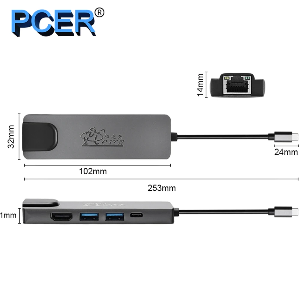 PCER адаптер для usb-концентратора типа C док-станция ноутбука концентратор HDMI VGA RJ45
