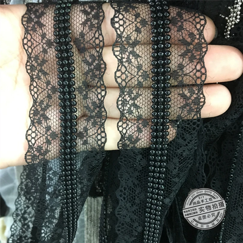 

5 ярдов/партия 3,8 см черная жемчужная одежда, отделанная бисером, аксессуары, кружевной воротник, цветок, ручная работа, отделка одежды из бис...