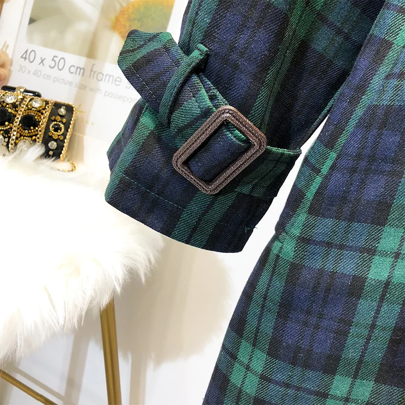 5XL Новый элегантный женский клетчатый Тренч пальто большого размера двубортное